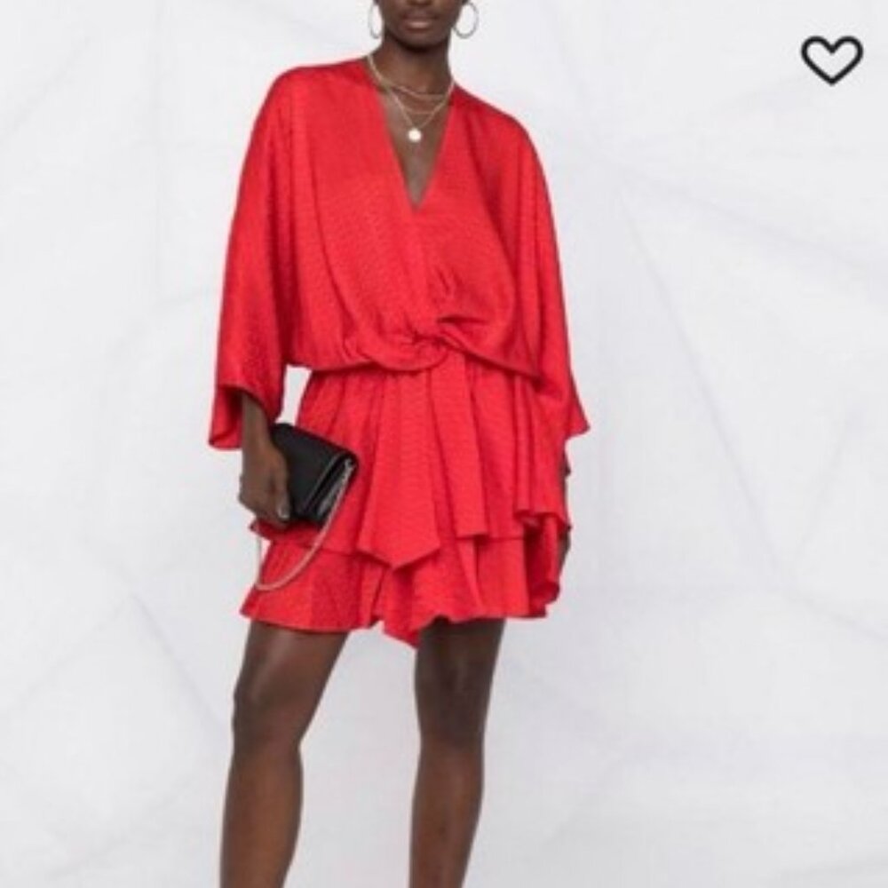 ✨ Zadig & Voltaire Red Hailey Silk Jacquard Monogram Mini Dress Size Small EUC ✨